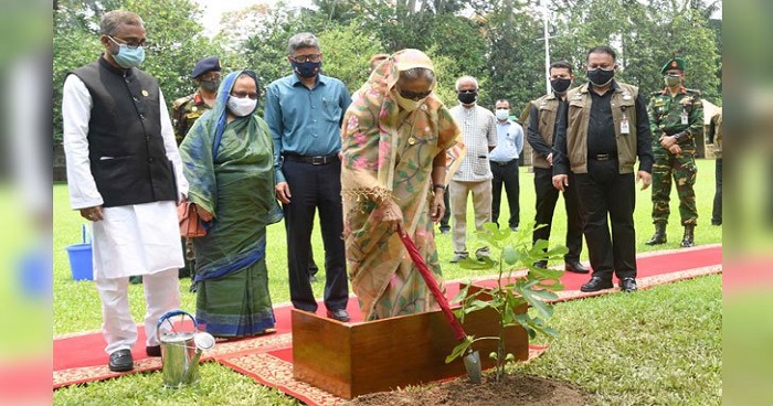 গণভবনে ‘ডুমুর’ ও ‘সোনালু’ গাছ লাগালেন প্রধানমন্ত্রী