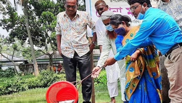 শিবগঞ্জে কার্পজাতীয় পোনামাছ অবমুক্তকরণ