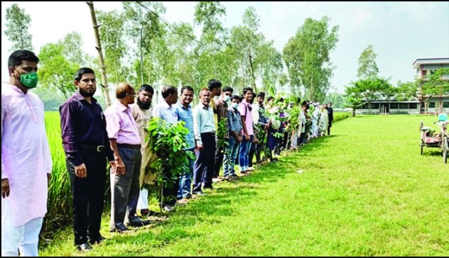 বগুড়ায় যমুনার চরে বৃক্ষরোপণ