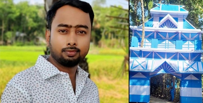কুমিল্লায় আর্জেন্টিনার পতাকার রঙে বিয়ের গেট সাজালেন বর কুমিল্লায় আর্জেন্টিনার পতাকার রঙে বিয়ের গেট সাজালেন বর