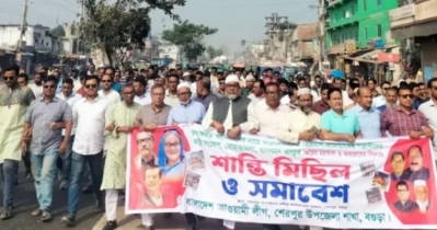 শেরপুরে অবৈধ অবরোধের প্রতিবাদে আওয়ামী লীগের শান্তি মিছিল