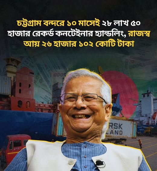 চট্টগ্রাম বন্দরে ১০ মাসেই ২৮ লাখ ৫০ হাজার রেকর্ড কনটেইনার হ্যান্ডলিং, রাজস্ব আয় ২৬ হাজার ১০২ কোটি 