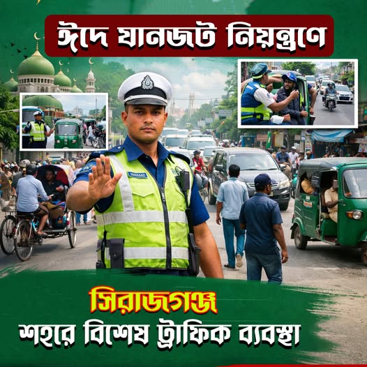 ঈদে যানজট নিয়ন্ত্রণে সিরাজগঞ্জ শহরে বিশেষ ট্রাফিক ব্যবস্থা