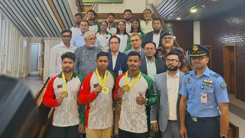 স্বর্ণজয়ী আরচ্যারদের বিমানবন্দরে সংবর্ধনা
