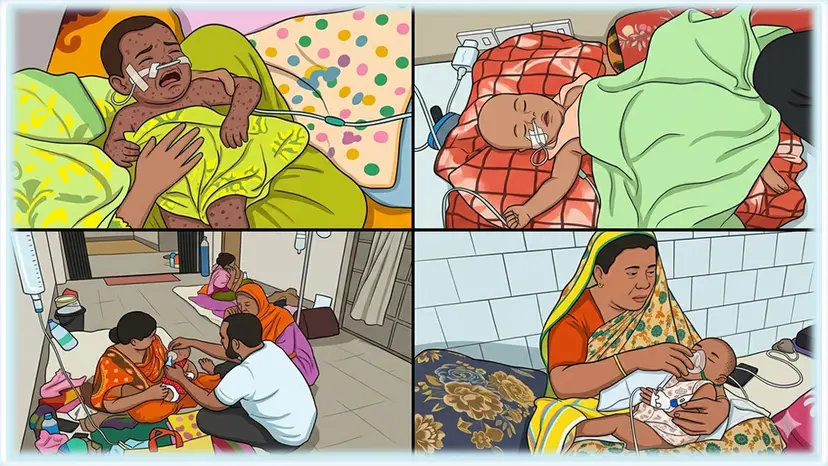 ক্যানুলা ও নাকে নল নিয়ে হাসপাতালে লড়ছে হাজারও শিশু